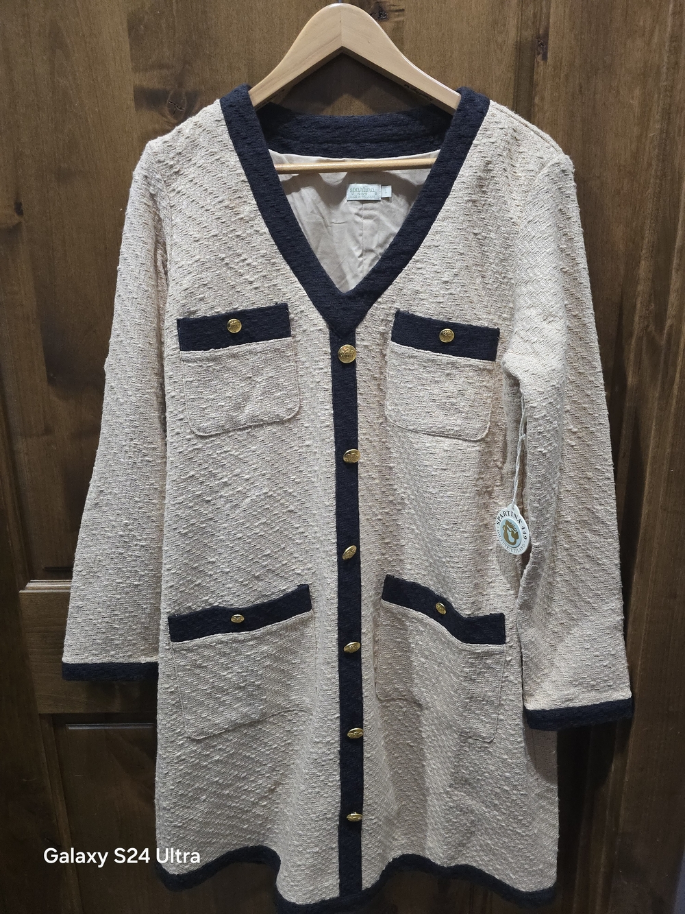 NWT Spartina 449 Maggie Tweed Lady Jacket-Look Dress Sand Sz L